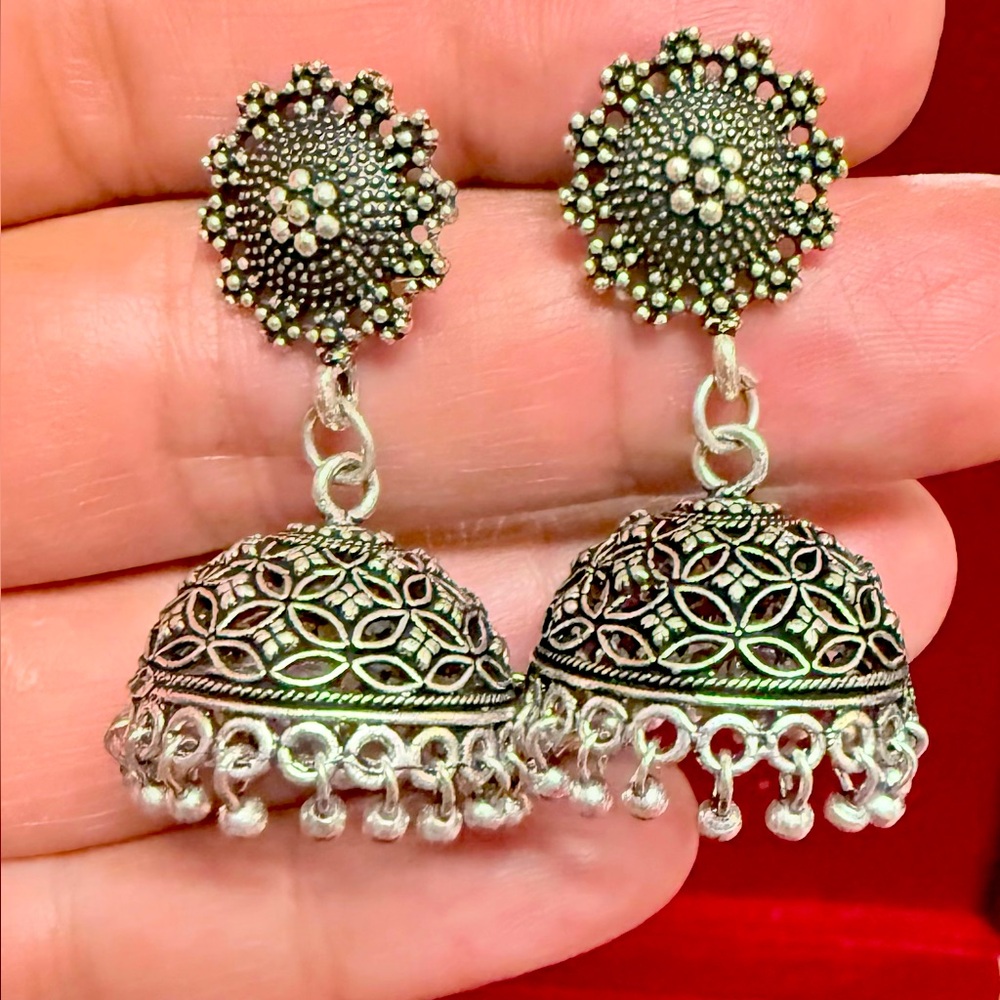 Intricate Silver Floral Drop Earrings